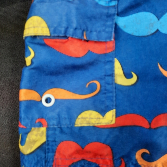 Size 3T Boys OP Blue w/ Multicolored Mustache Swim Trunks Cute Funny Adorable - Picture 4 of 4